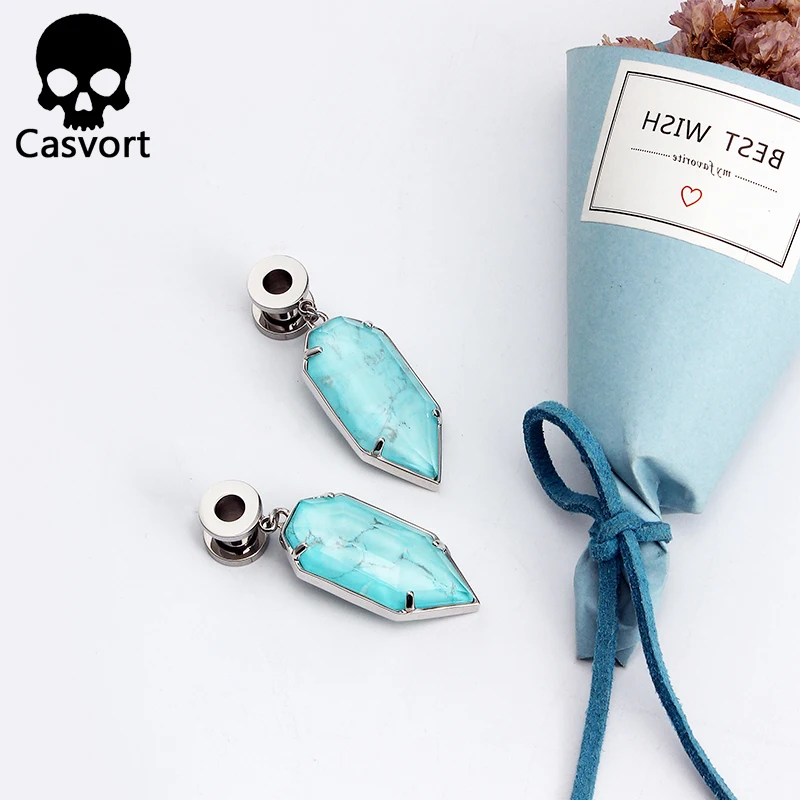 Casvort модный пирсинг телесных тоннелей Palmer Teal Howlite полудрагоценный камень Висячие серьги пробки ювелирные изделия для тела