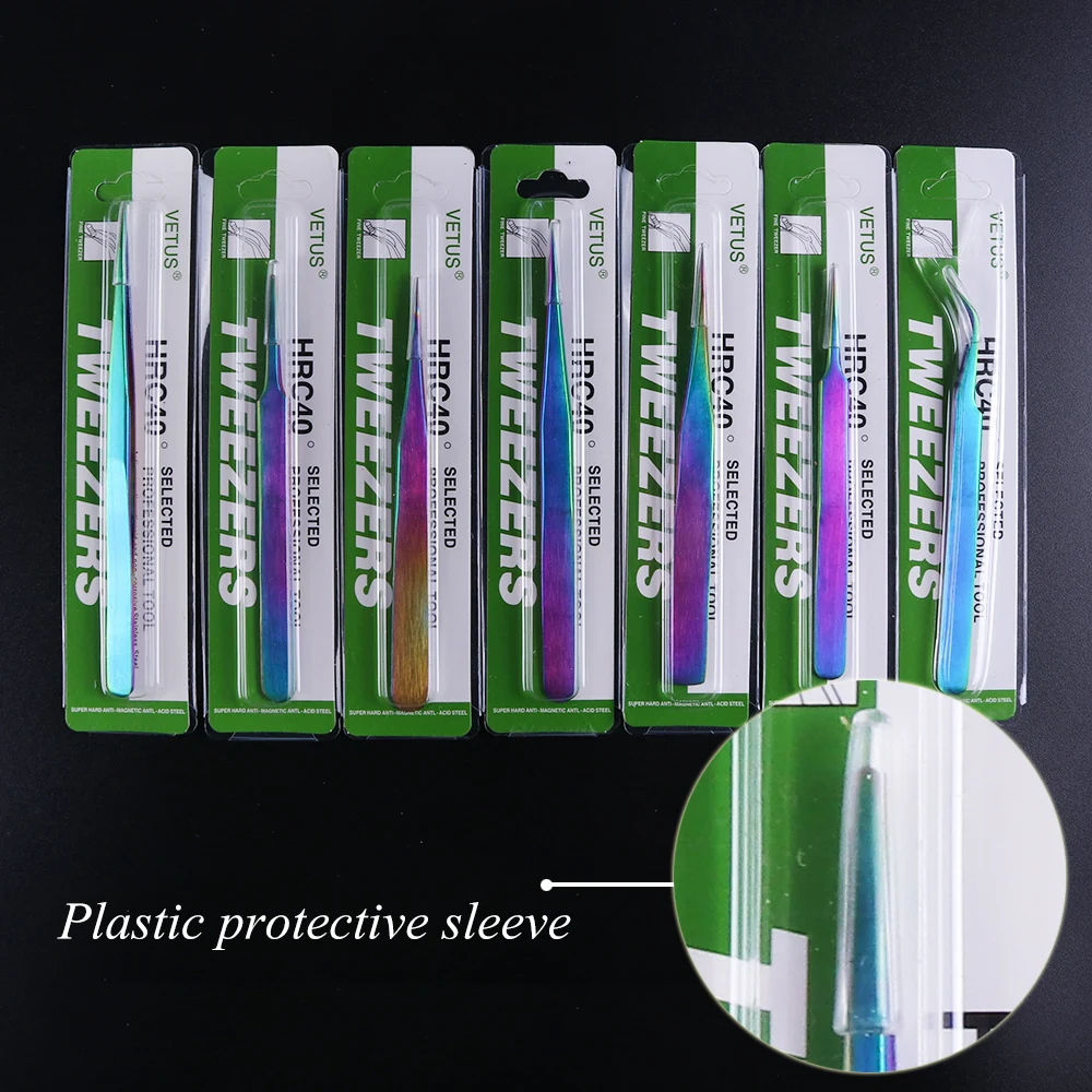 Пинцет для ресниц из нержавеющей стали радуга антистатические изогнутые прямые