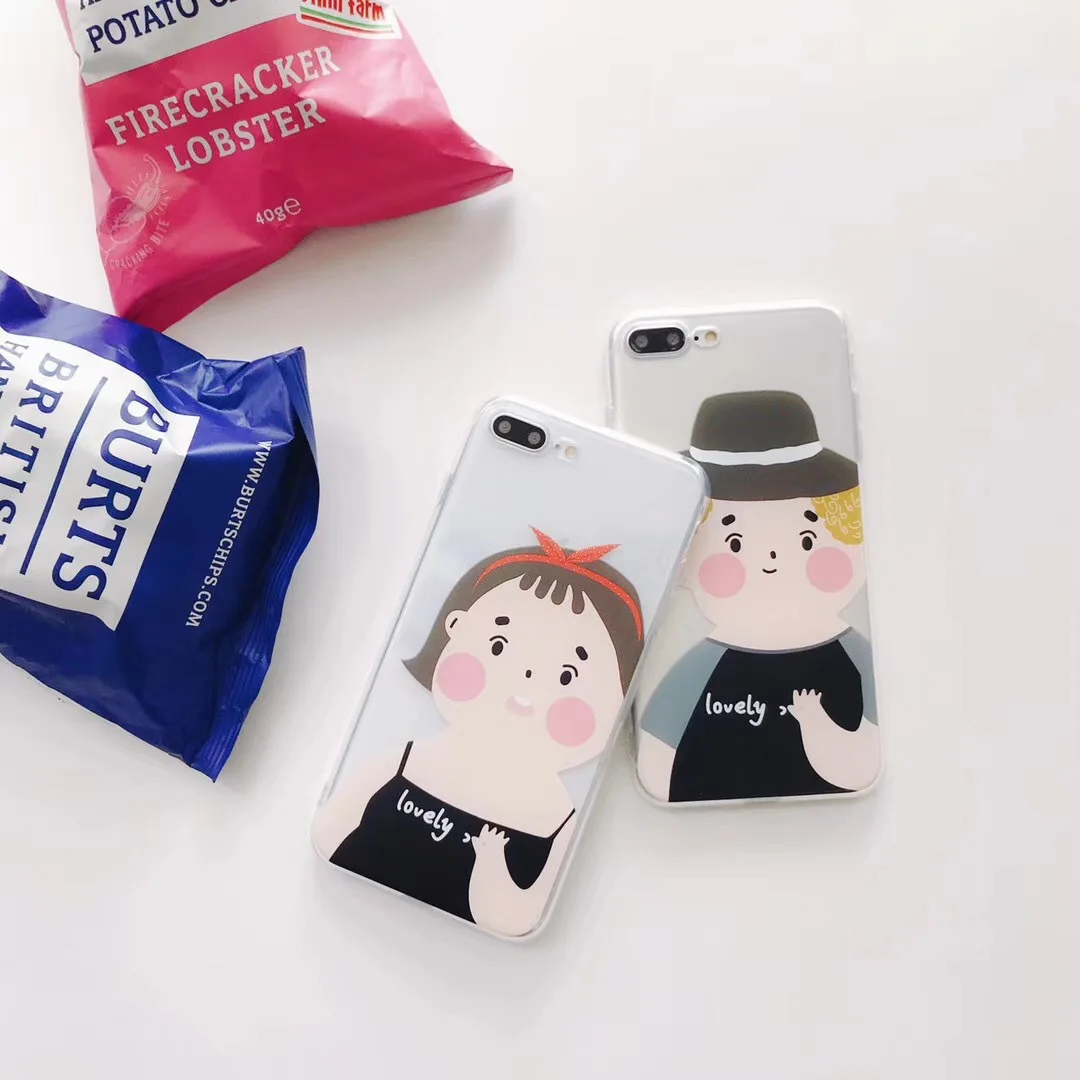 ILAIC Soft Cute Cartoon Boy Girl Lovers Phone Case for iPhone 7 Plus 6 6S 8 X Back Cover Couples Fundas |
