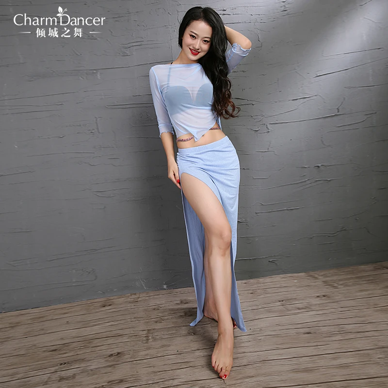 Sky blue Zm221танец живота женщины воды марля и вязание с блестками танец живота платье танец живота - Цвет: Sky blue