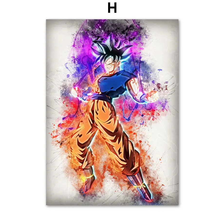 H Dragon Ball Super Son Goku Vegeta Beerus Whis Majin Buu аниме постеры и принты на холсте настенные картины для декора - Цвет: H