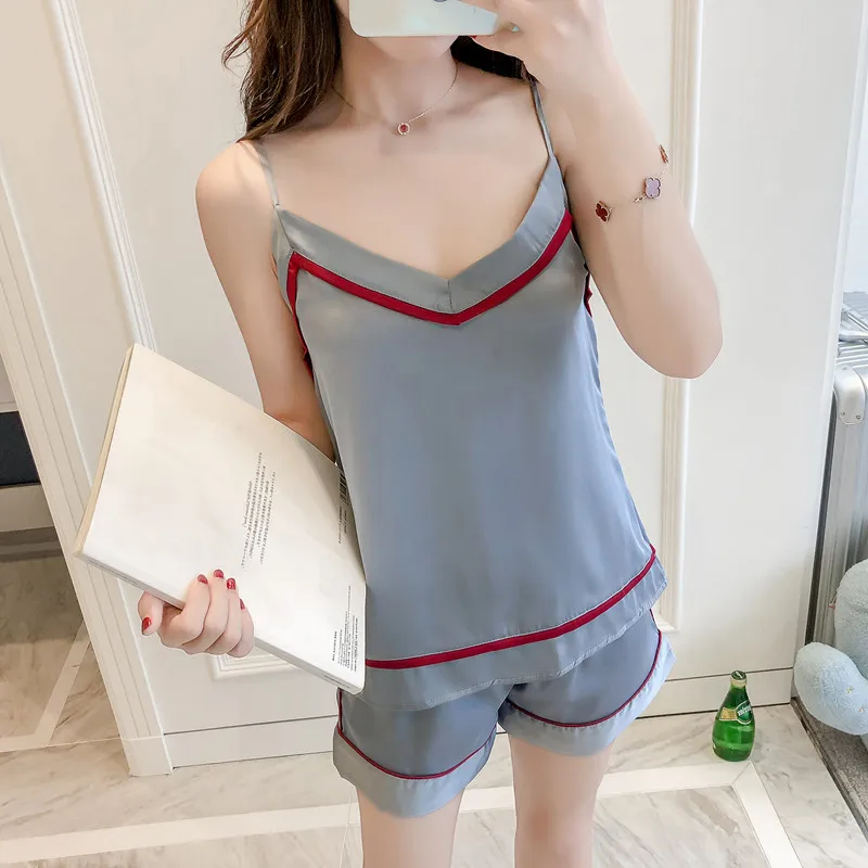 Women Pajamas Satin Sleepwear Spaghetti Strap Silk Pijama Sexy Sleeveless Sleep Lounge Nightwear Pyjama Home Clothing | Женская одежда