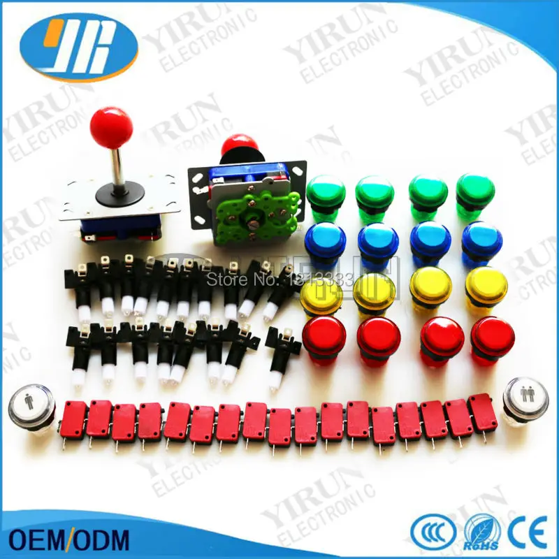 

JAMMA Arcade mame DIY KIT for 2pcs Zippy 4/8 way joystick 16pcs transparent plastic led push button 1 pcs 1P 2P Switch button