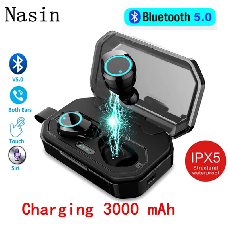 Nasin x6 настоящие беспроводные Bluetooth наушники 5,0 сенсорное управление гарнитура IPX7 водонепроницаемый внешний аккумулятор 3000 мАч для iPhone