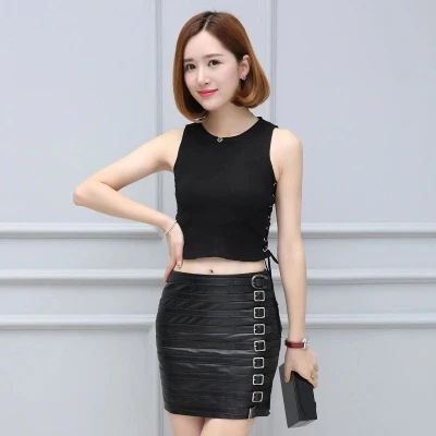 

2018 New Autumn and Winter Small High Waist Leather Skirt