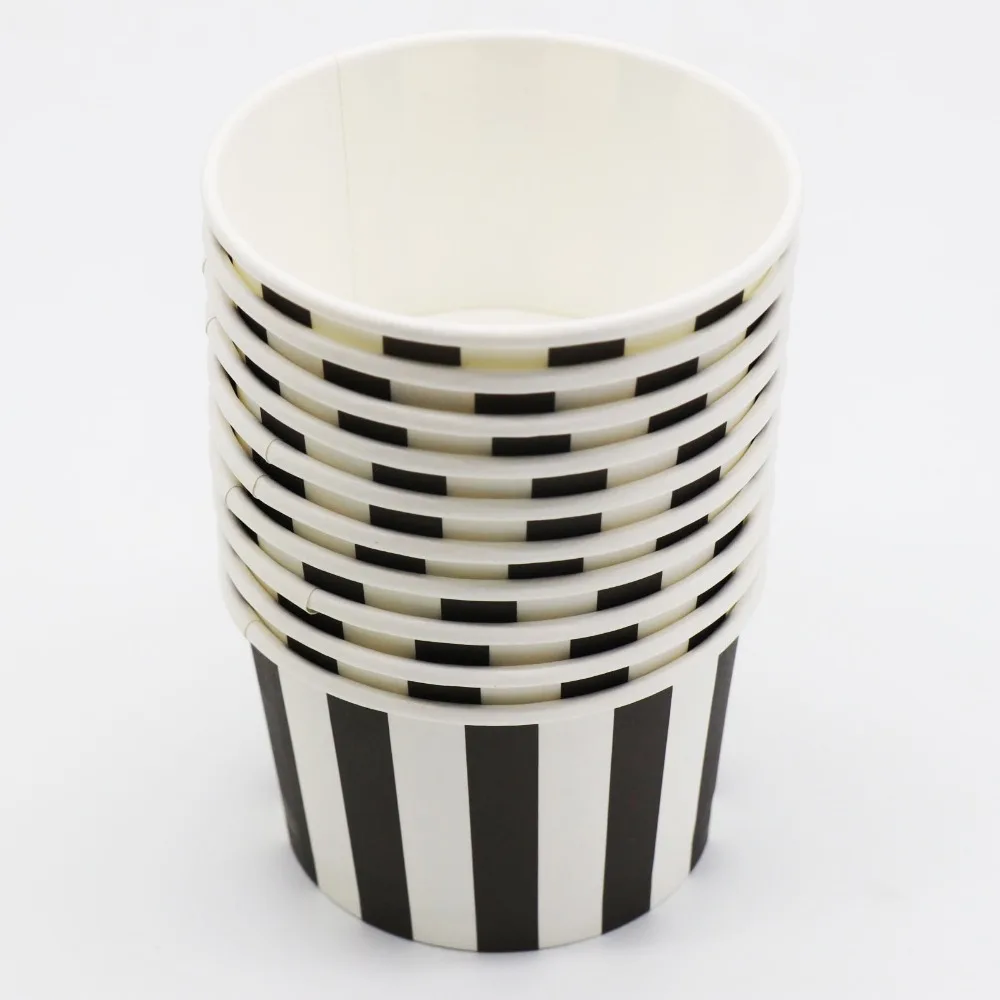 10 шт./лот черные чашки для мороженого одноразовые в полоску украшения дня