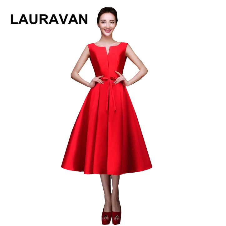 

new 2020 robe princesse modest red lace up tea length party dress short dresses for bridesmaid ball gown champagn free shipping
