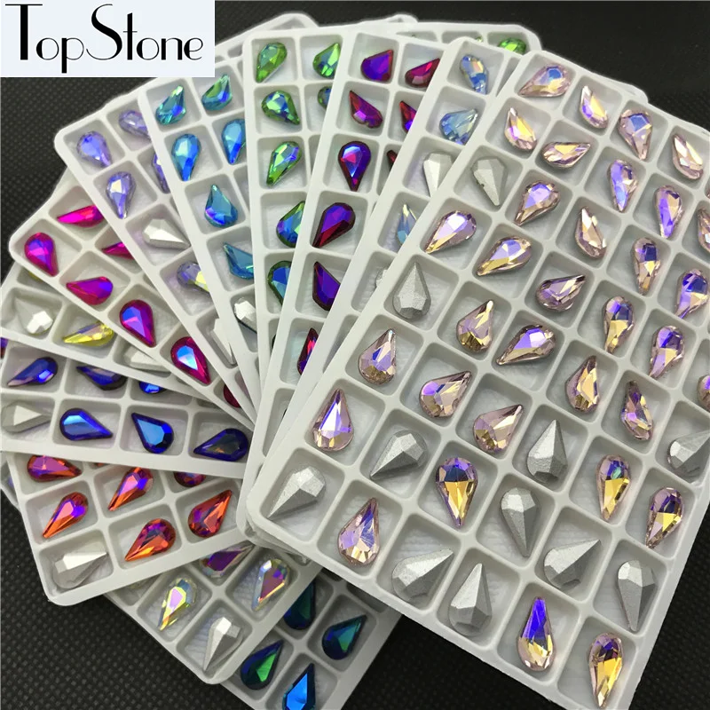 TopStone Drop Crystal Colors AB 6x10 мм 8x13 стеклянный кристалл в форме слезы модные камни с острым
