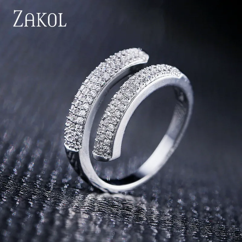 ZAKOL, фирменный дизайн, новинка, белый цвет, AAA, кубический цирконий, Открытое кольцо, модное для женщин, круглый кристалл, свадебные украшения, FSRP228