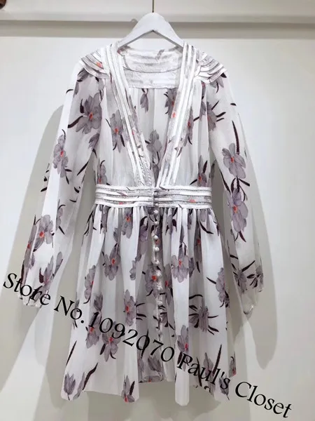 Lilac Ivory Женское мини-платье сиреневого цвета слоновой кости с пуговицами спереди и принтом орхидеи - Цвет: Lilac Ivory
