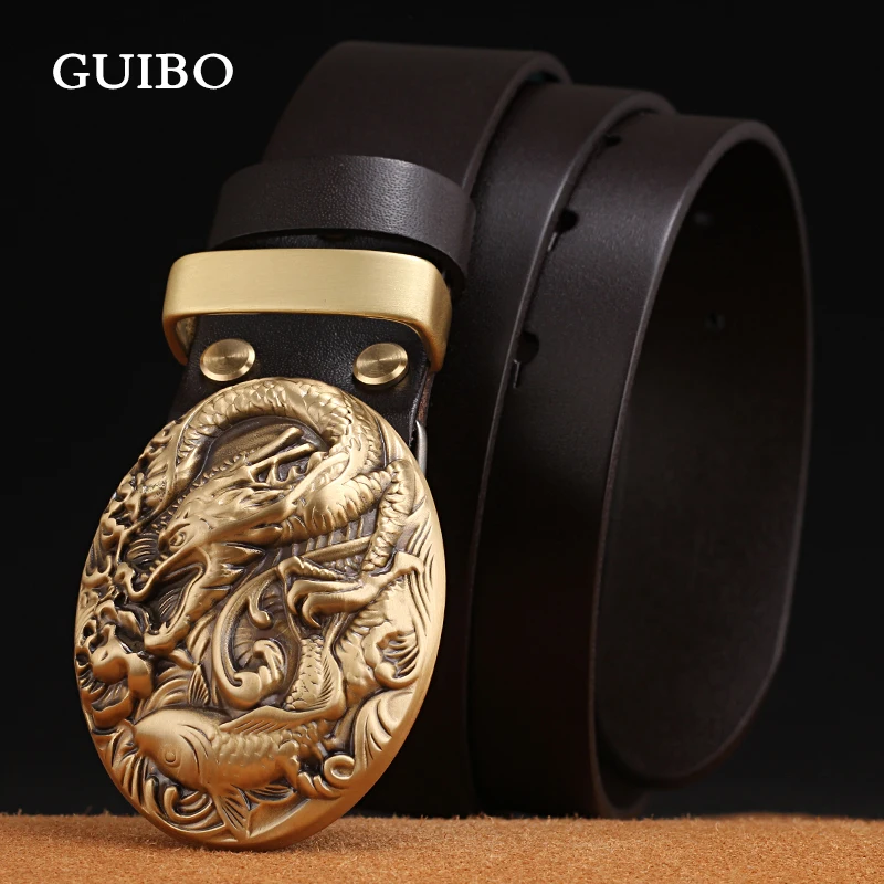 GUIBO Корова Натуральная кожа Мужская гладкая пряжка для ремня аксессуары