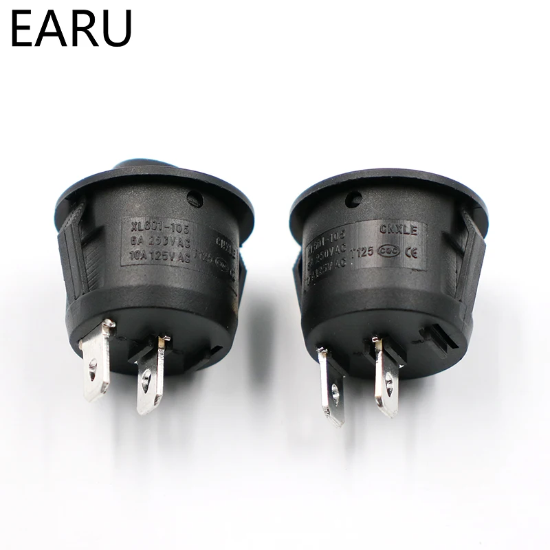 10 шт. AC 6A 10A 250V On Off Snap SPST круглая лодка клавишный переключатель черный 2 контактный