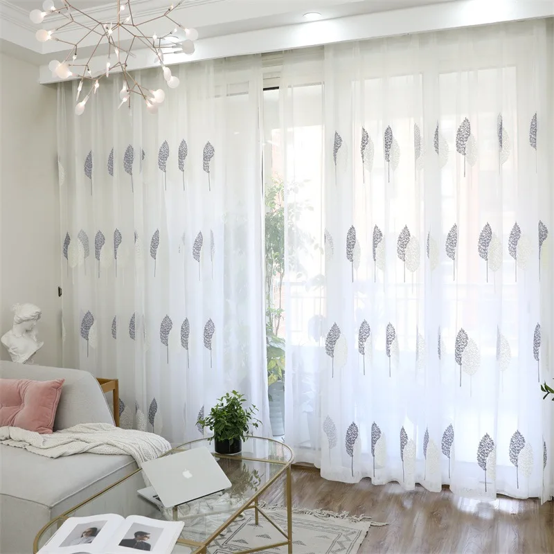 Занавеска на окно занавеска с листьями вышивкой штора из тюля для спальни