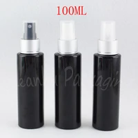 100ml black flat shoulder plastic bottle with silver spray pump 100cc empty cosmetic container toner water sub bottling