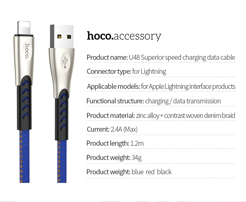 HOCO, прочный нейлоновый usb-кабель для iPhone Xs Max Xr X 8 7, 2,4 A, кабель для быстрой зарядки и синхронизации данных из цинкового сплава для зарядного устройства iPhone