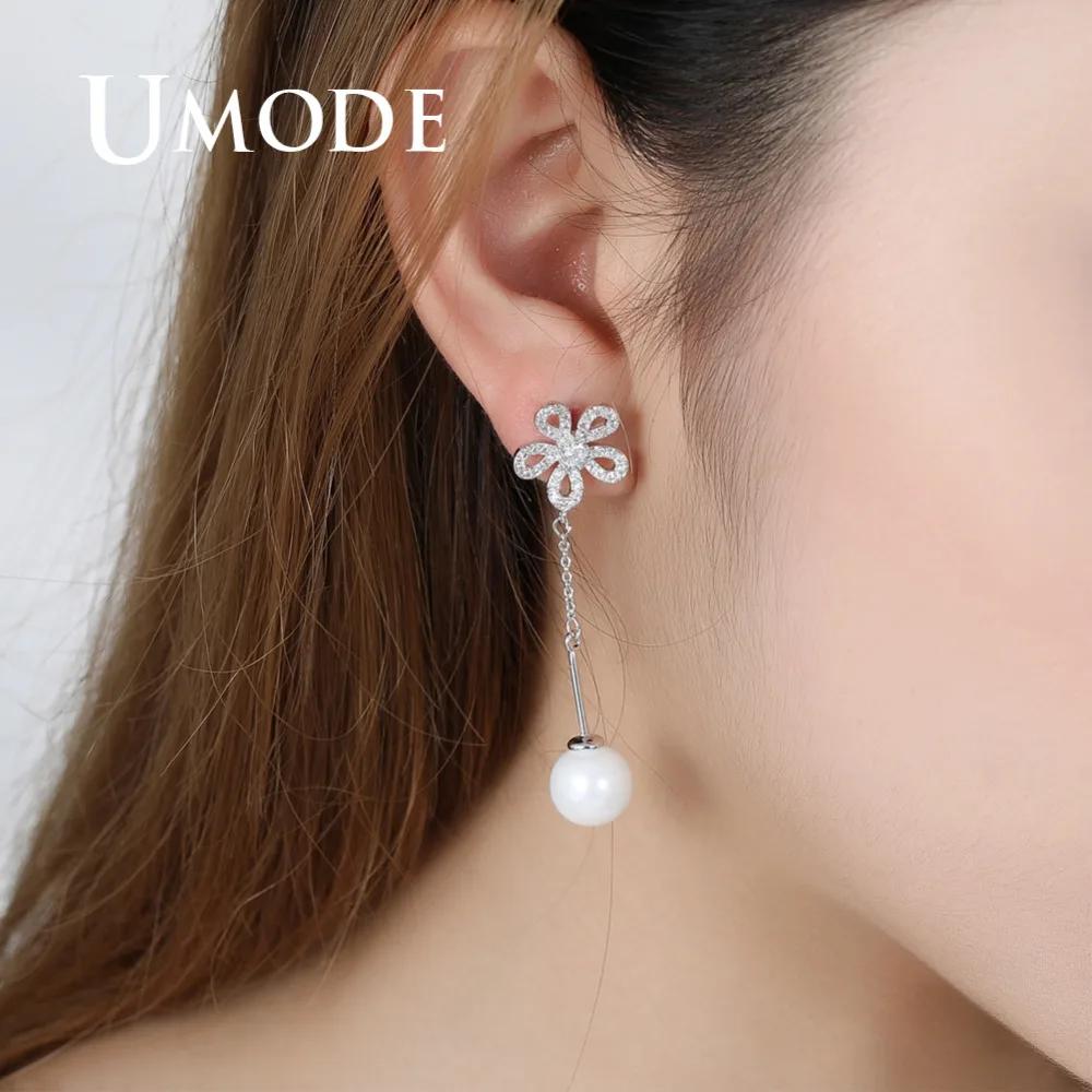 Женские серьги-подвески с жемчугом UMODE модные свадебные серьги белого и золотого