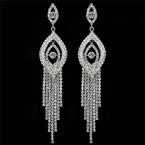 SHEVALUES, полная Длинная кисточка из горного хрусталя, серьги с серебряными кристаллами в форме глаз, висячие серьги, свадебные серьги для невесты - Окраска металла: Silver