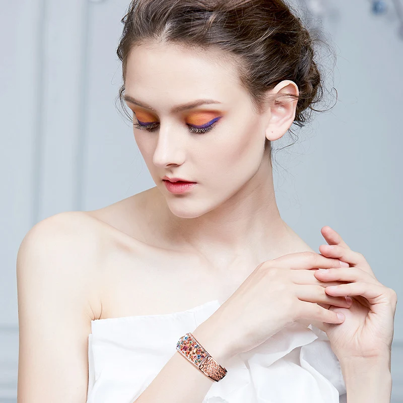 Женский браслет с кристаллами Сваровски цвета розового золота|bangle rose gold|bangle