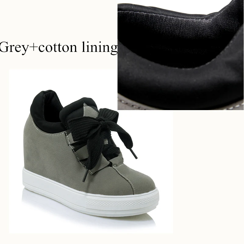 grey with cotton Новинка года; сезон осень-зима; теплые кроссовки для женщин; теплые зимние ботинки на меху со скрытым каблуком; женская модная повседневная обувь на танкетке; цвет красный, черный - Цвет: grey with cotton