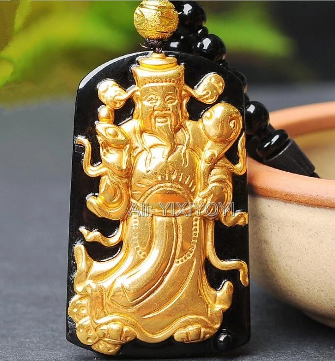 Красивый ручной работы натуральный черный обсидиан + 18K твердый Золотой