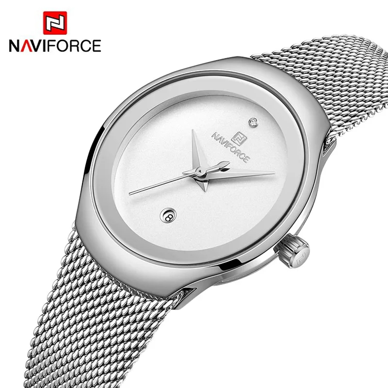 Silver Silver White NAVIFORCE женские часы Стальные модные женские часы розовое золото ультра тонкие женские часы женские часы Relogio Feminino - Цвет: Silver Silver White