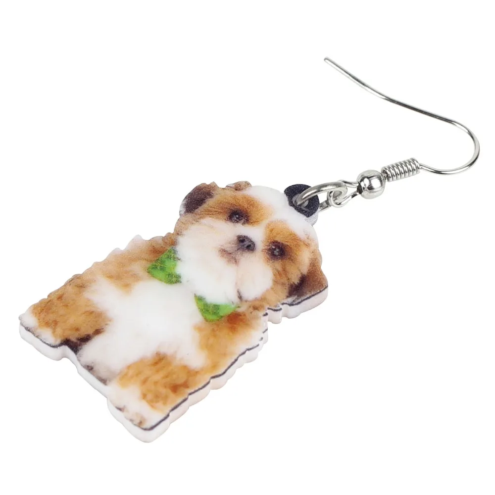 Bonsny акриловые милые пушистые китайские Shih Tzu собака серьги-подвески в форме капли