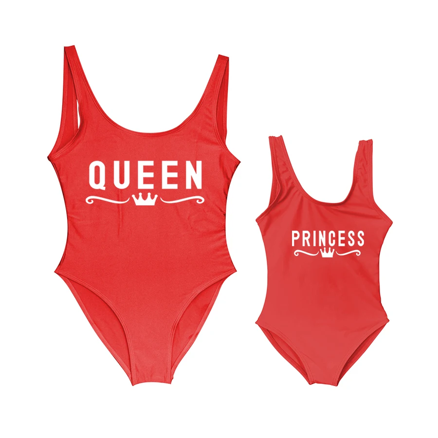 Слитный купальник для мамы и дочки с надписью Queen &amp Princess купальники ребенка