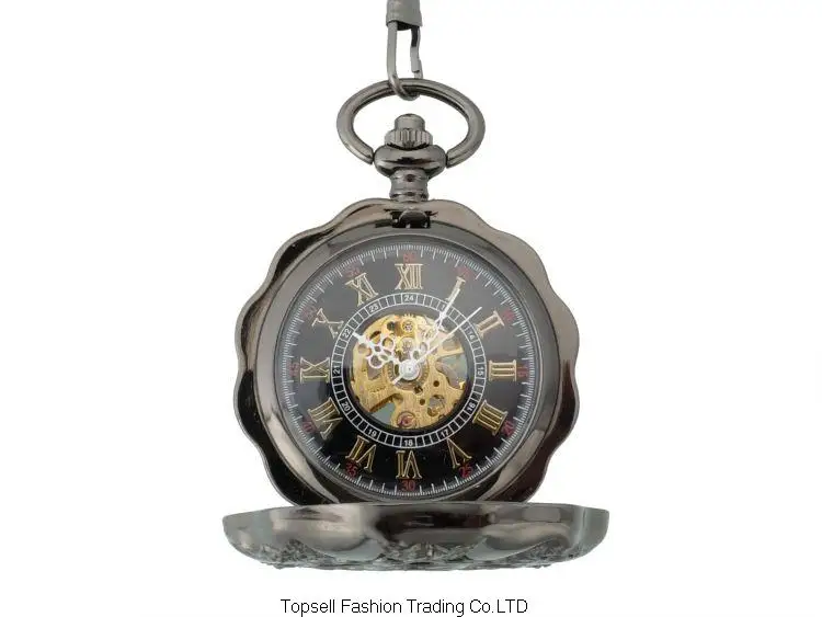 2015 горячий черный полые римские num кулон Механические карманные часы Для мужчин
