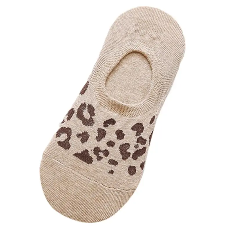 Khaki Короткие невидимые короткие носки-башмачки для женщин и девочек, винтажные жаккардовые носки с леопардовым принтом, Нескользящие силиконовые хлопковые чулки - Цвет: Khaki