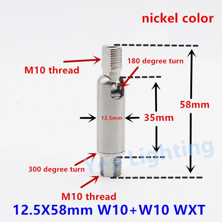 12.5X58 nickel color Универсальная головка M10 M8, внутренняя резьба, наружные зубы, поворот на 180 градусов, потолок, розовый навес, адаптер, лампа, базовый разъем, железное покрытие - Цвет: 12.5X58 nickel color
