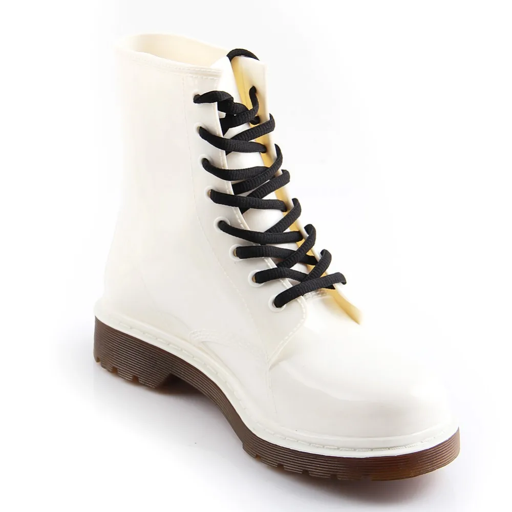 New Women's Leather QUALITY Rain boots Waterproof lace up wellies shoes | Обувь