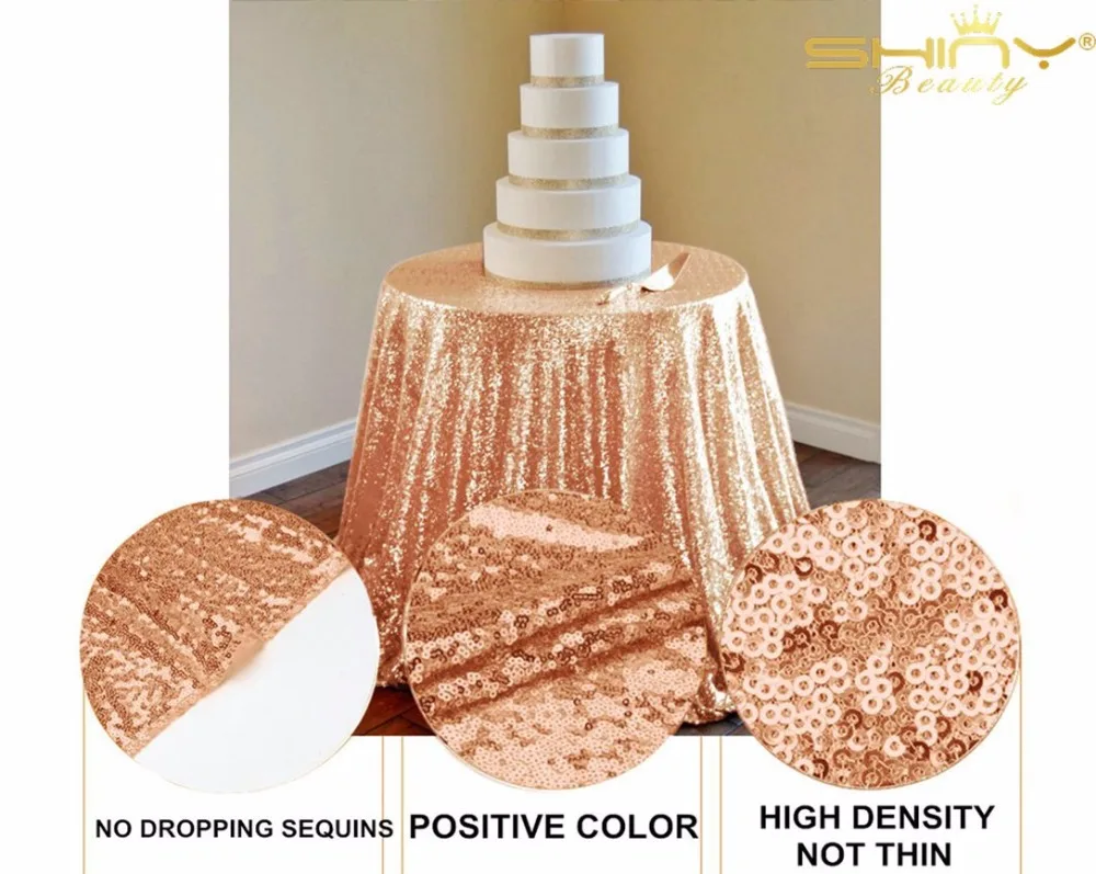 ShinyBeauty 8 футовая круглая скатерть из розового золота с блестками