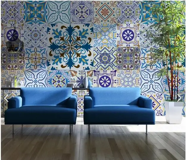 Custom retro papel DE parede bohemian tile murals for living room bedroom sofa background wall decoration wallpaper Обустройство