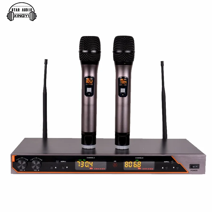 Профессиональный UHF беспроводной микрофон Система двойной ручной микрофон 2 канала Дисплей приемник микрофон для UR6S караоке KTV Вечерние