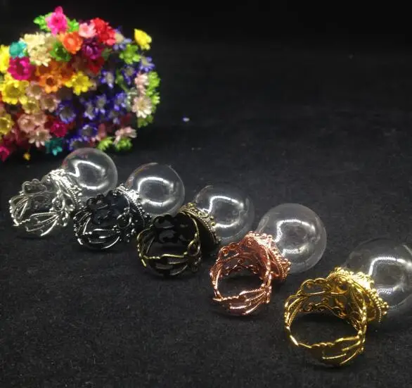 

20pcs 20*15mm clear glass globe ring flower finding set glass global ring glass vial bubble pendant glass cover dome findings