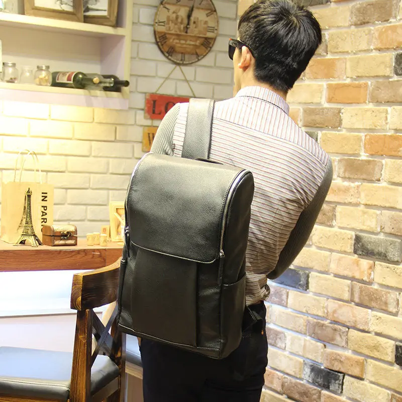 Рюкзак мужской кожаный для ноутбука брендовый ранец на плечо студентов и школ