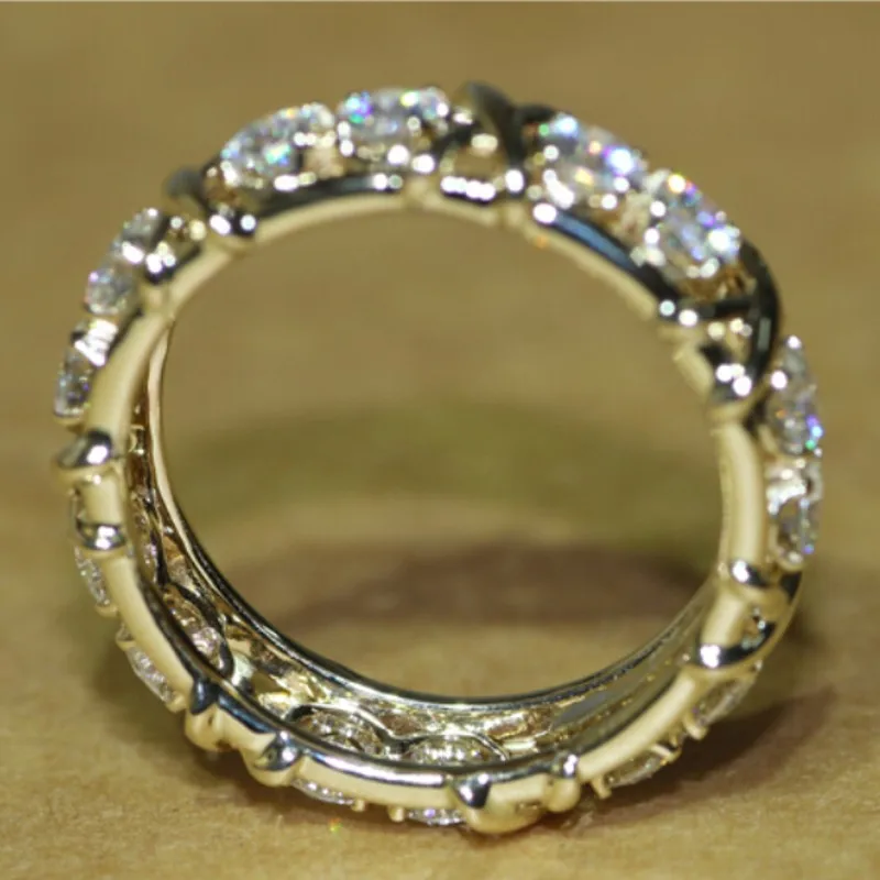 Элегантное женское кольцо 24 карата жёлтое золото AAAAA цирконий фианиты свадебный