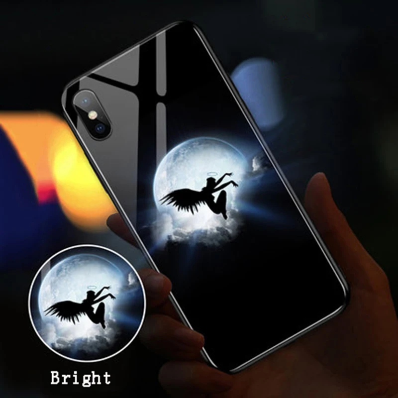EKIND чехол из закаленного стекла для телефона для iPhone X XS XSMAX со светодиодным логотипом, роскошный стеклянный чехол для iPhone, защитный чехол для телефона
