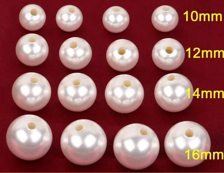 100pcs10MM 12MM14MM 16MM Big Hole Round Beads ABS Ivory Imitation Beads Plastic Ball For DIY Earrings Jewelry Making