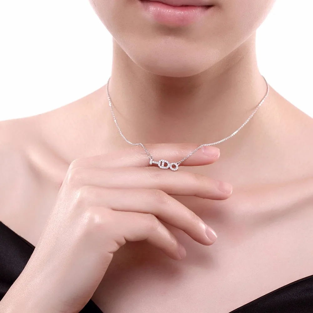 Letter &quotI DO&quot Crystal Pendant Women Choker Necklace 925 Sterling Silver Chain Zircon Jewelry 2018 New Arrival | Украшения и