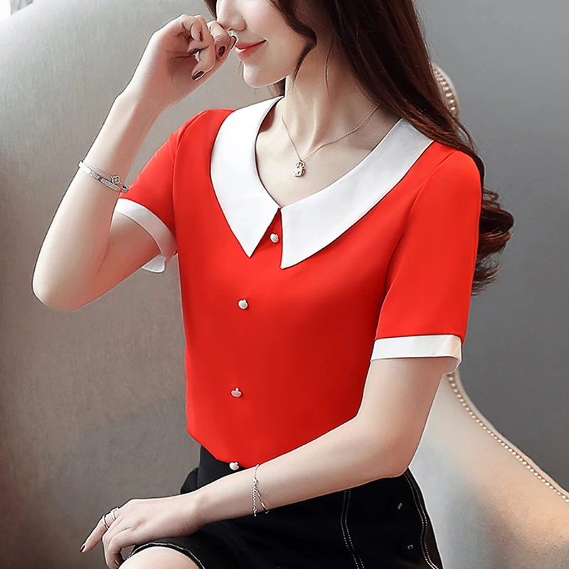 Женская летняя шифоновая рубашка 2019 новая корейская мода короткий рукав