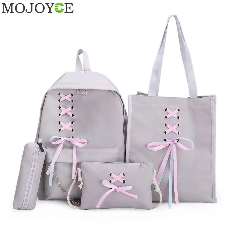Серый 4 шт./компл. ленты цепи бантом Mochila рюкзак рюкзаки для путешествия отдыха рюкзак для девочек-подростков для девочек Классическая школьная сумка - Цвет: Серый