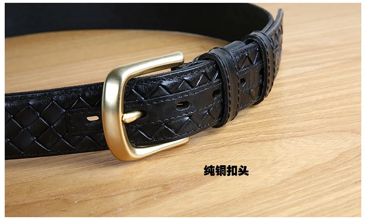 High Quality Top Layer Cow Leather Belt Handmade Men's Belt Cowskin Business Style Woven Pattern Casual Belts for Male