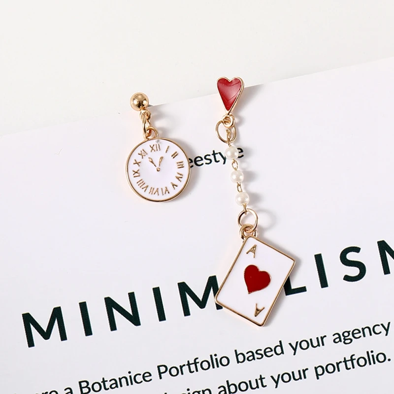 Round Korean Earing Playing Cards Dangle Enamel Time Drop Earrings for Women Girls Gift Fashion Jewelry Berloque mujer moda 2020 | Украшения