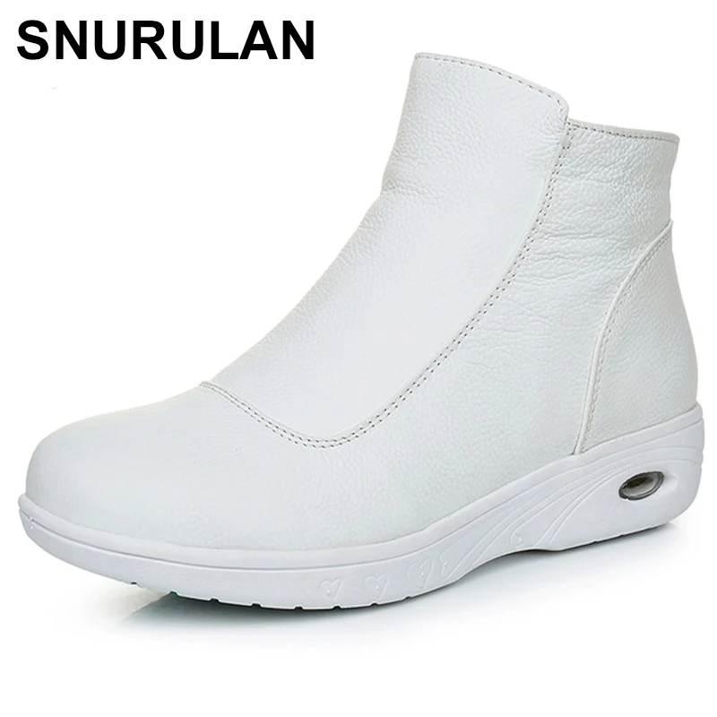 SNURULANFull Grain/кожаные зимние ботинки Женская обувь на плоской подошве Прогулочные