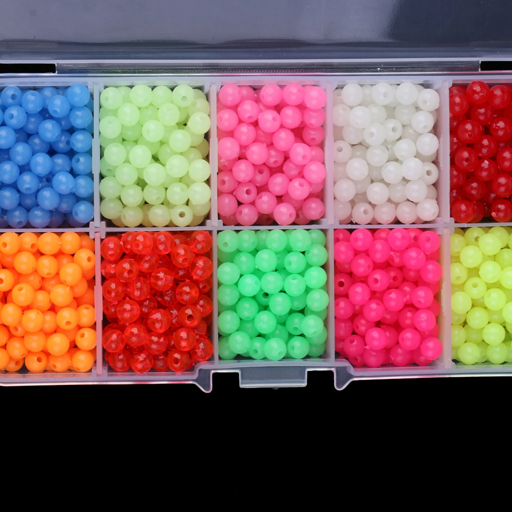 1000 Pieces Luminous Fishing Beads Lure Night Glow Beads Fishing Beads Kit Fishing Tackle Tools for Stream Pool Lake River