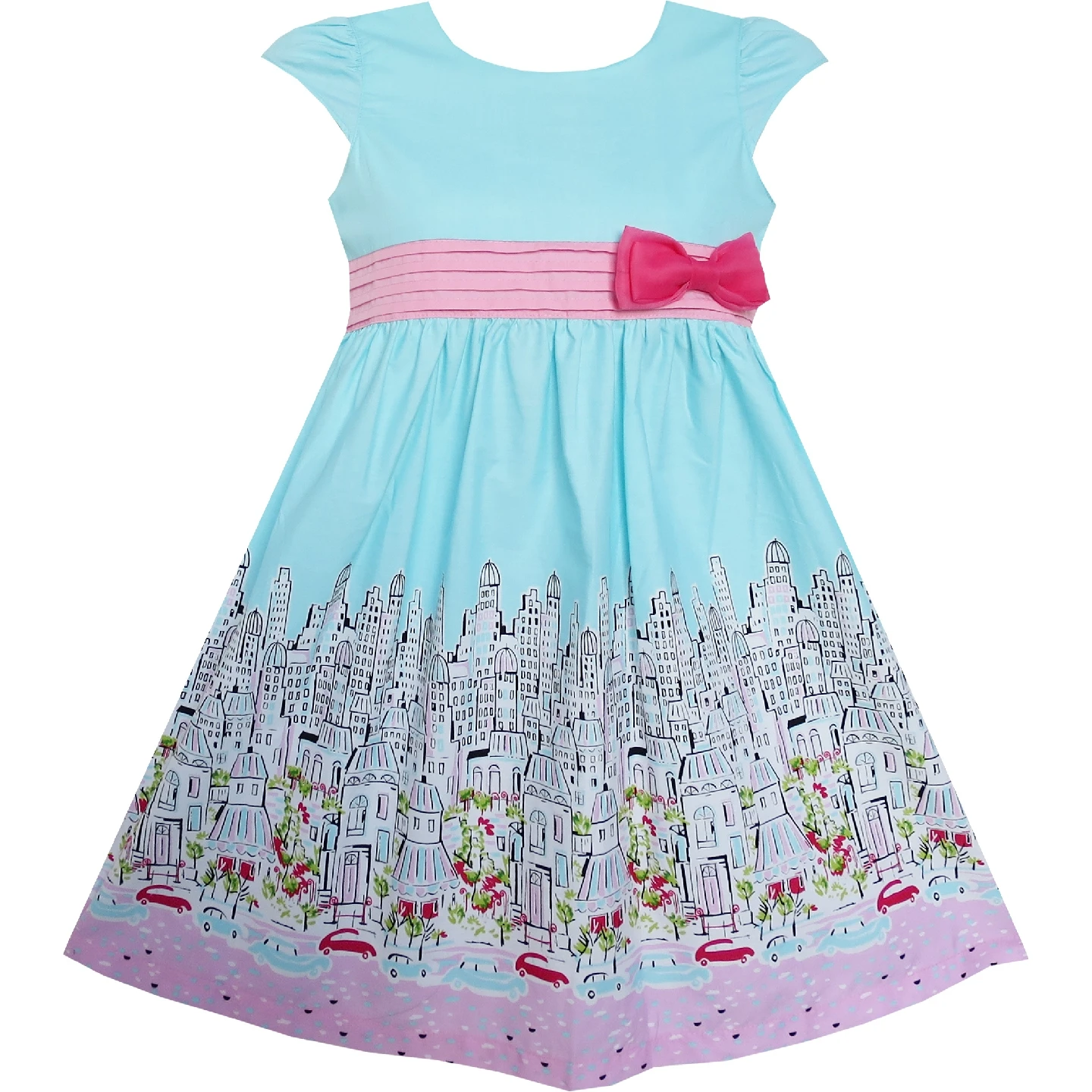 Sunny Fashion платья для девочек Синий Цветок Короткий рукав Вечеринка день рождения