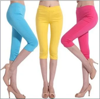 15 color women leggings cotton summer high waist seventh pants casual candy skinny slim pencil trousers D0143 | Женская одежда