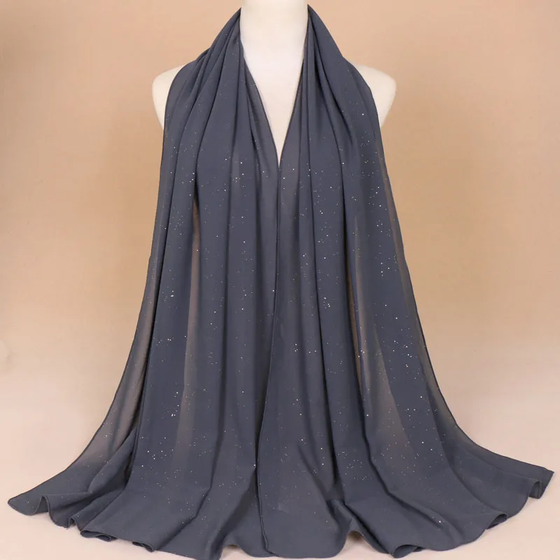 Черный NEW women gold chiffon solid color muslim head scarf shawls and wraps pashmina bandana female foulard ladies hijab stores - Цвет: Черный