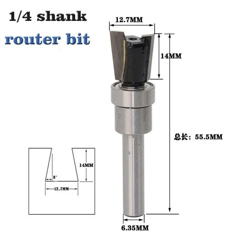 1PC 1/4 Inch Shank Faux Dovetail Slot Milling Cutter With Bearing Engraving Machine Router Bit Woodworking Tools | Инструменты